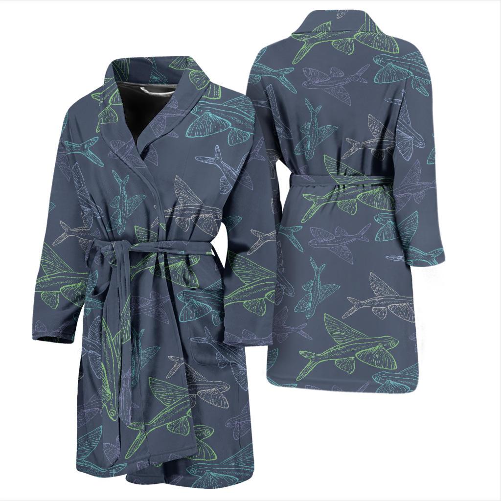 Flying Fish Pattern Print Design 02 Men Bathrobe-JORJUNE.COM