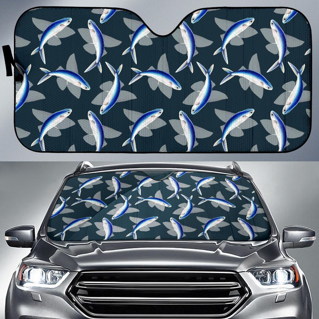 Flying Fish Pattern Print Design 04 Car front Windshield Sun Shade ...