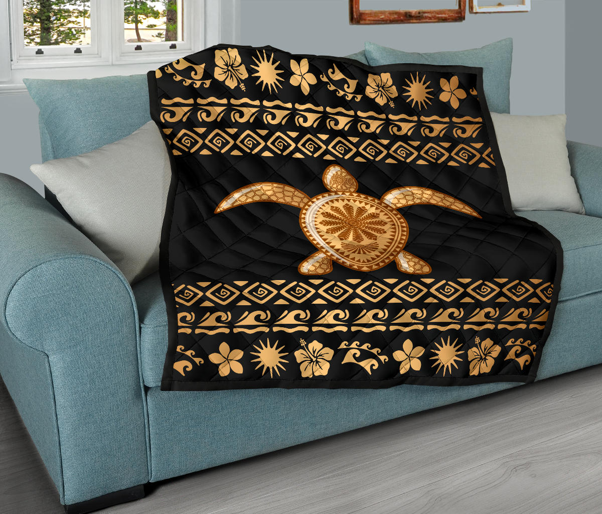 Tribal Sea turtle Polynesian Hawaiian Premium Quilt