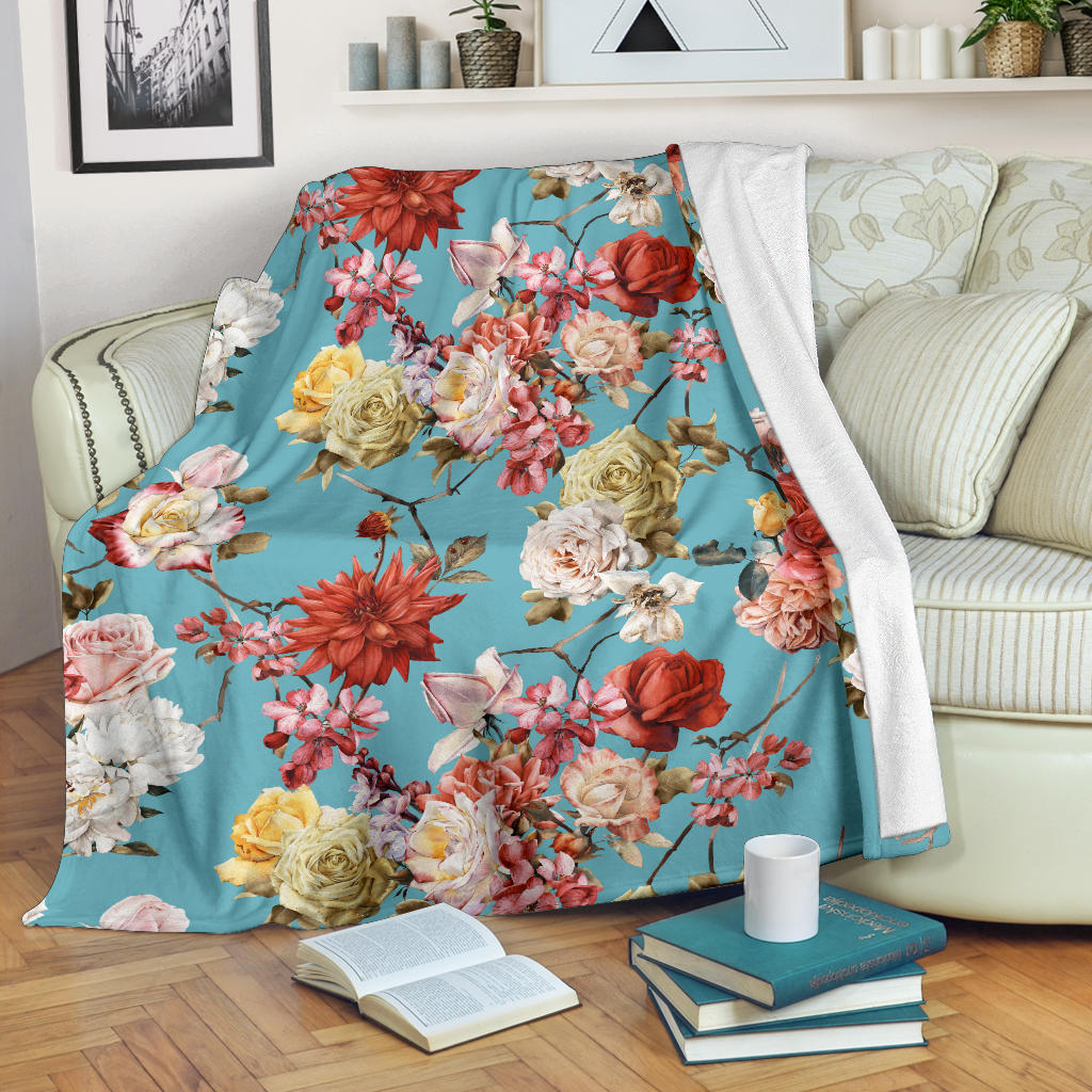 Summer Floral Pattern Print Design SF05 Fleece Blanket