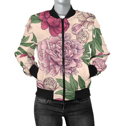 Peony Pattern Print Design A01 Women's Bomber Jacket