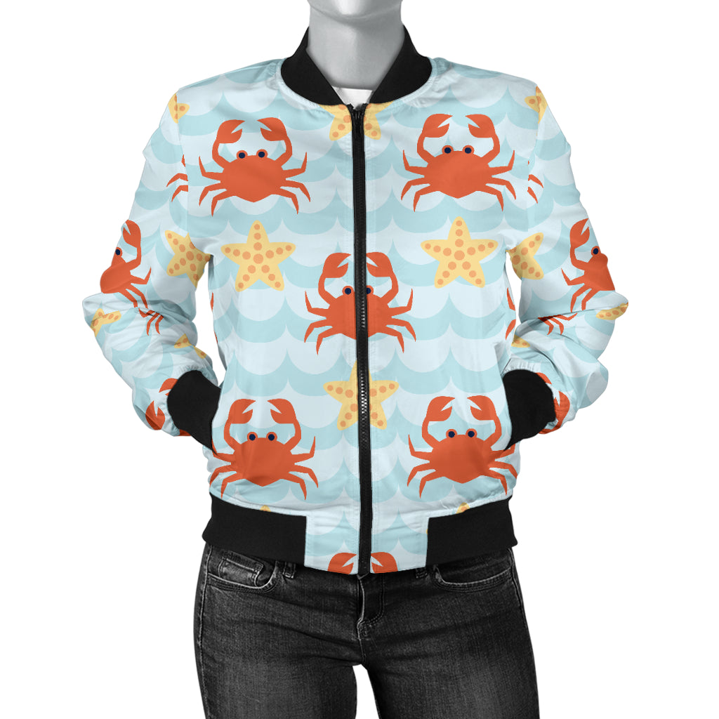 Crab Pattern Print Design 03 Women's Bomber Jacket