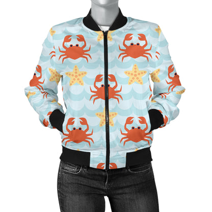 Crab Pattern Print Design 03 Women's Bomber Jacket