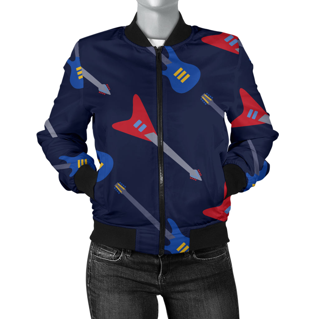 Electric Guitar Pattern Print Design 01 Women's Bomber Jacket