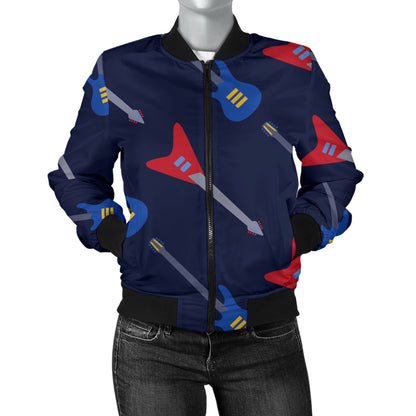 Electric Guitar Pattern Print Design 01 Women's Bomber Jacket