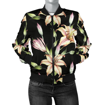 Lily Pattern Print Design LY05 Women Bomber Jacket