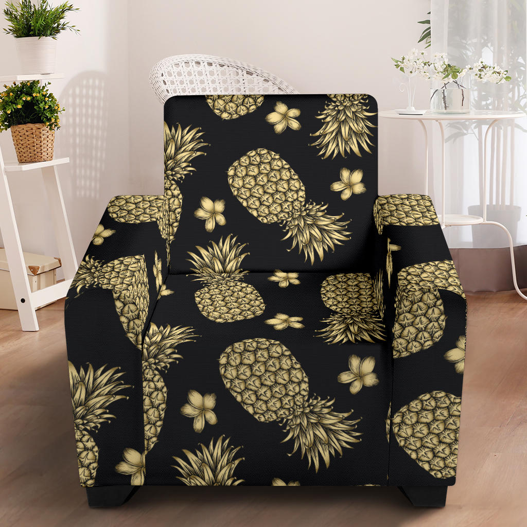 Gold Pineapple Hibiscus Armchair Slipcover