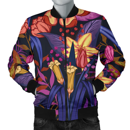 Lily Pattern Print Design LY016 Men Bomber Jacket