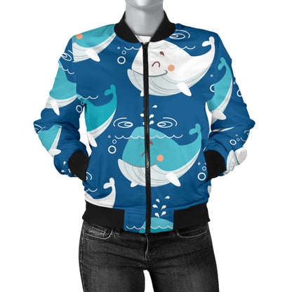 Blue Whale Pattern Print Design 01 Women's Bomber Jacket