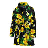 Yellow Hibiscus Pattern Print Design HB08 Women Bathrobe