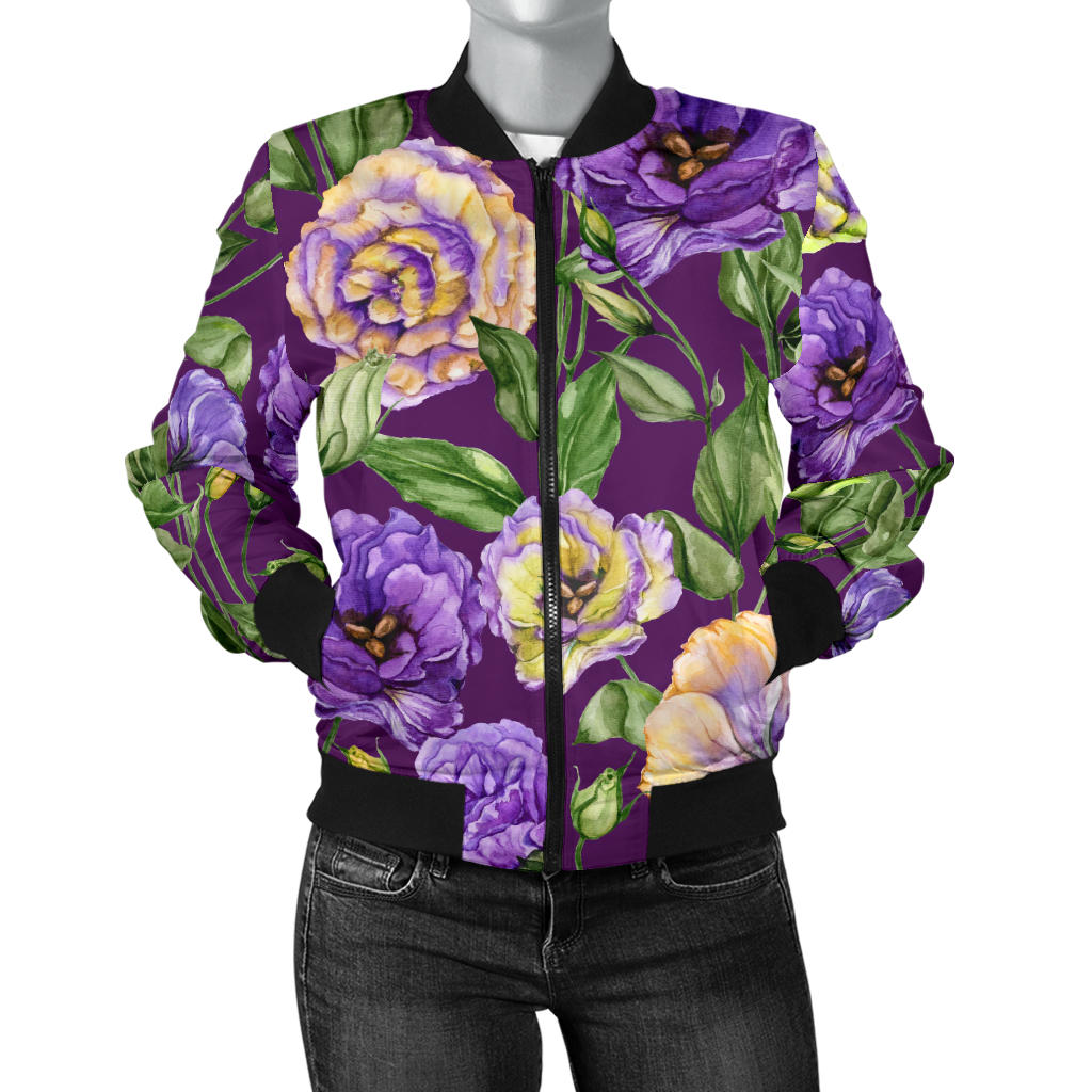 Lisianthus Pattern Print Design LT03 Women Bomber Jacket