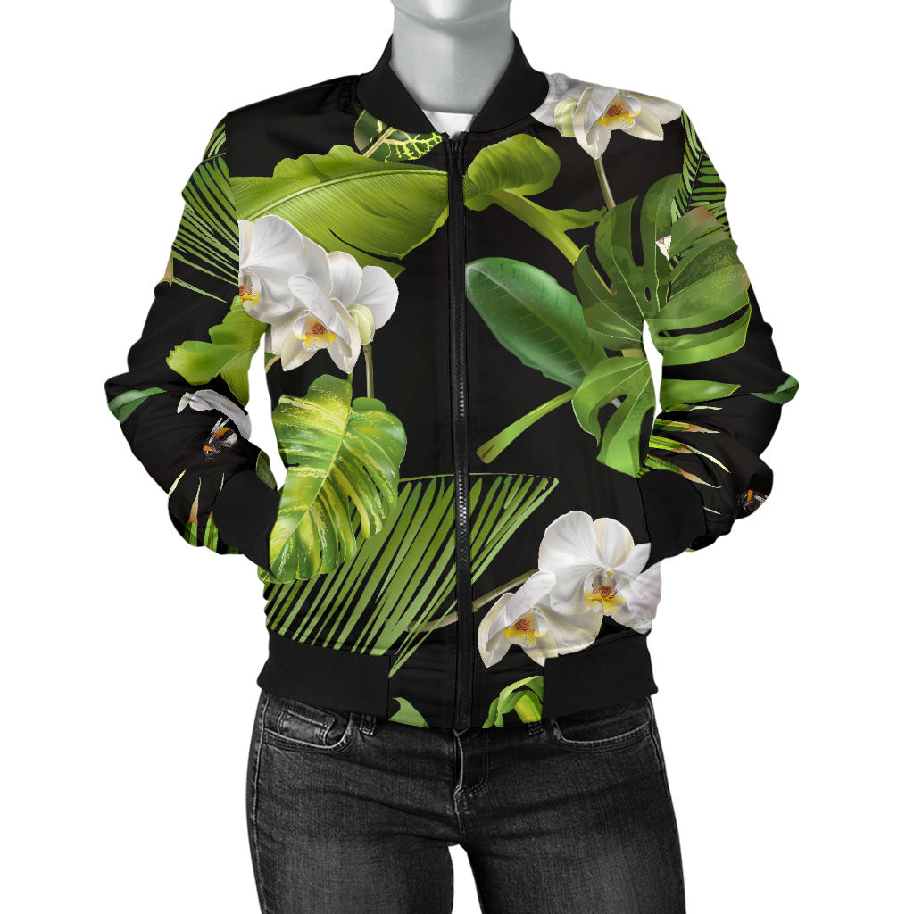 Tropical Flower Pattern Print Design TF026 Women Bomber Jacket