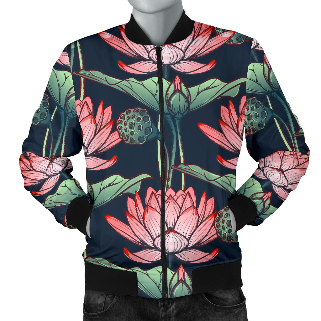 Water Lily Pattern Print Design WL03 Men Bomber Jacket