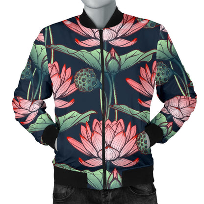 Water Lily Pattern Print Design WL03 Men Bomber Jacket