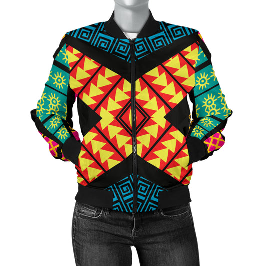 Kaleidoscope Pattern Print Design 05 Women's Bomber Jacket