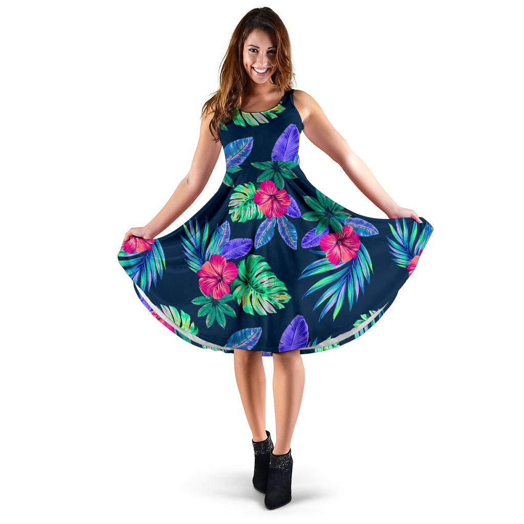 Tropical Flower Pattern Print Design TF09 Midi Dress