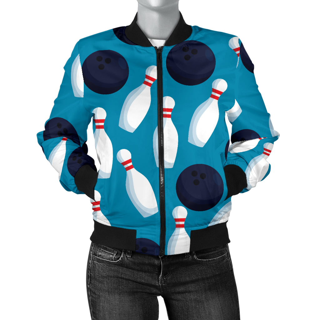 Bowling Pin Pattern Print Design 010 Women's Bomber Jacket