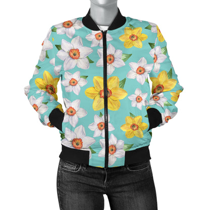 Daffodils Pattern Print Design 02 Women's Bomber Jacket