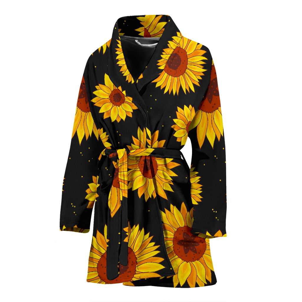 Sunflower Pattern Print Design SF09 Women Bathrobe