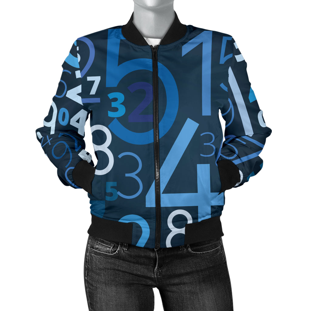 Number Pattern Print Design A02 Women's Bomber Jacket