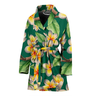 Plumeria Pattern Print Design PM07 Women Bathrobe