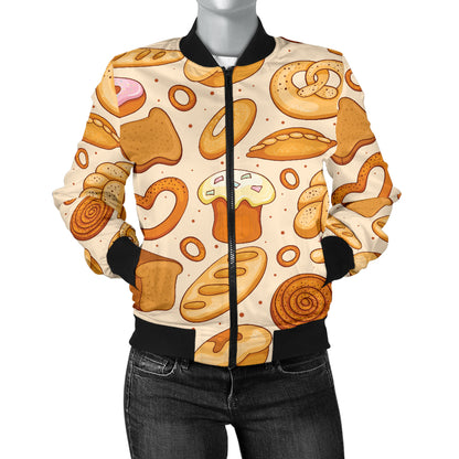 Bread Pattern Print Design 01 Women's Bomber Jacket