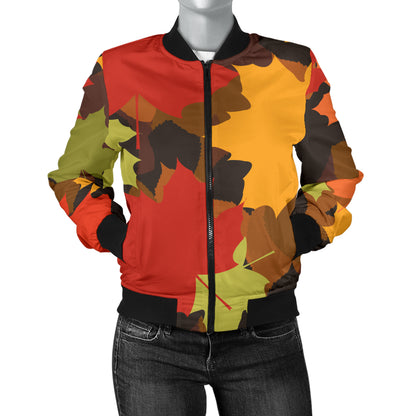 Maple Leaf Pattern Print Design 05 Women's Bomber Jacket