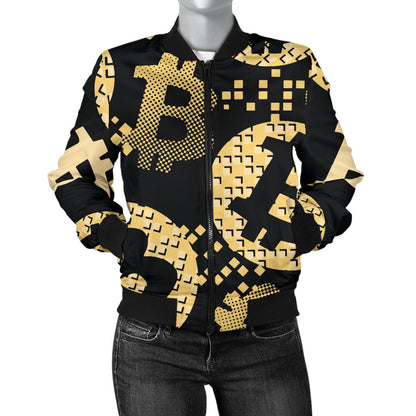 Bitcoin Pattern Print Design DO06 Women Bomber Jacket