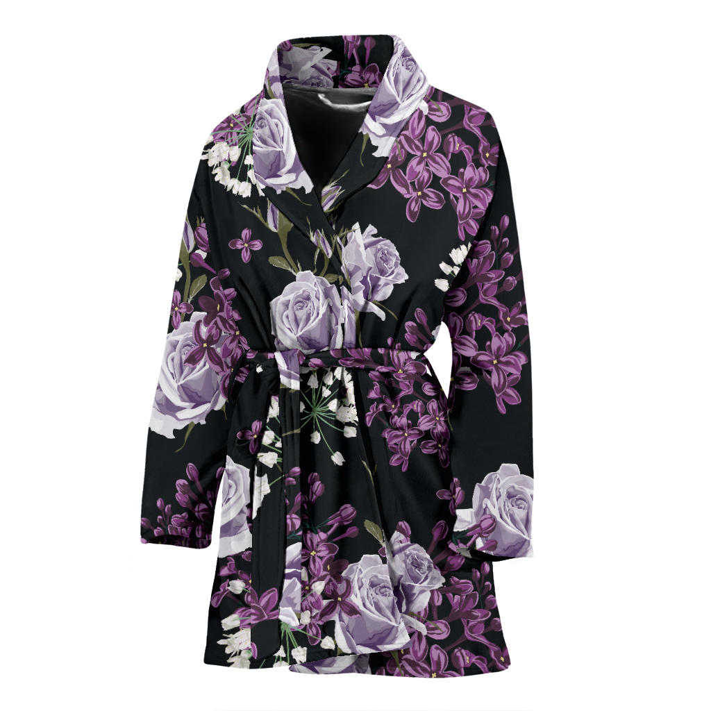 Lilac Pattern Print Design LI04 Women Bathrobe