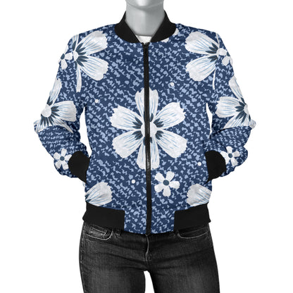 Jean Flower Pattern Print Design 03 Women's Bomber Jacket