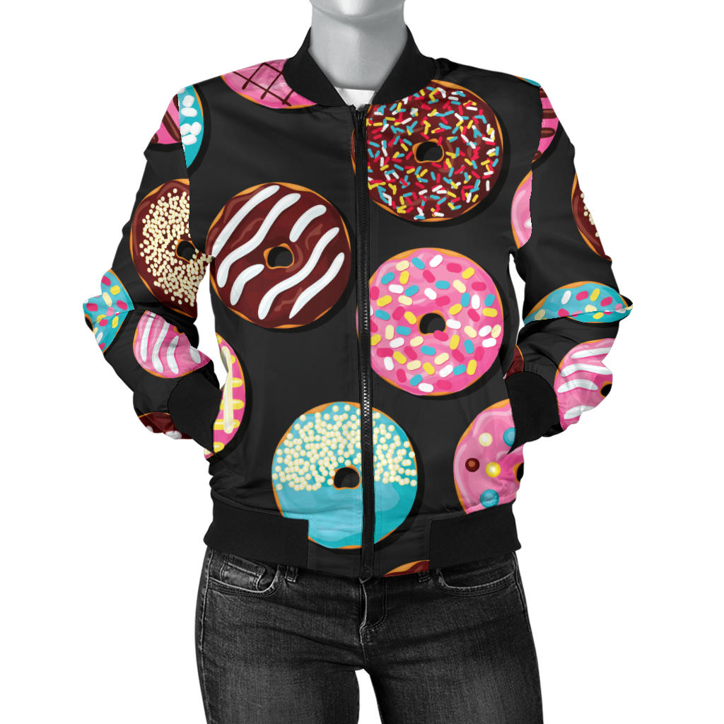 Donut Pattern Print Design DN02 Women Bomber Jacket