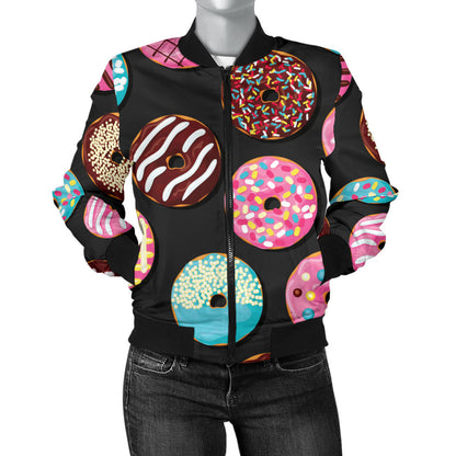 Donut Pattern Print Design DN02 Women Bomber Jacket