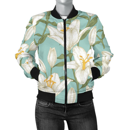 Lily Pattern Print Design LY09 Women Bomber Jacket
