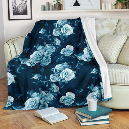Rose Blue Pattern Print Design RO014 Fleece Blanket