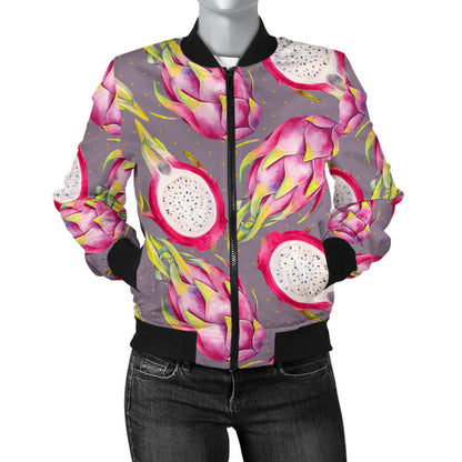 Dragonfruit Pattern Print Design DF03 Women Bomber Jacket