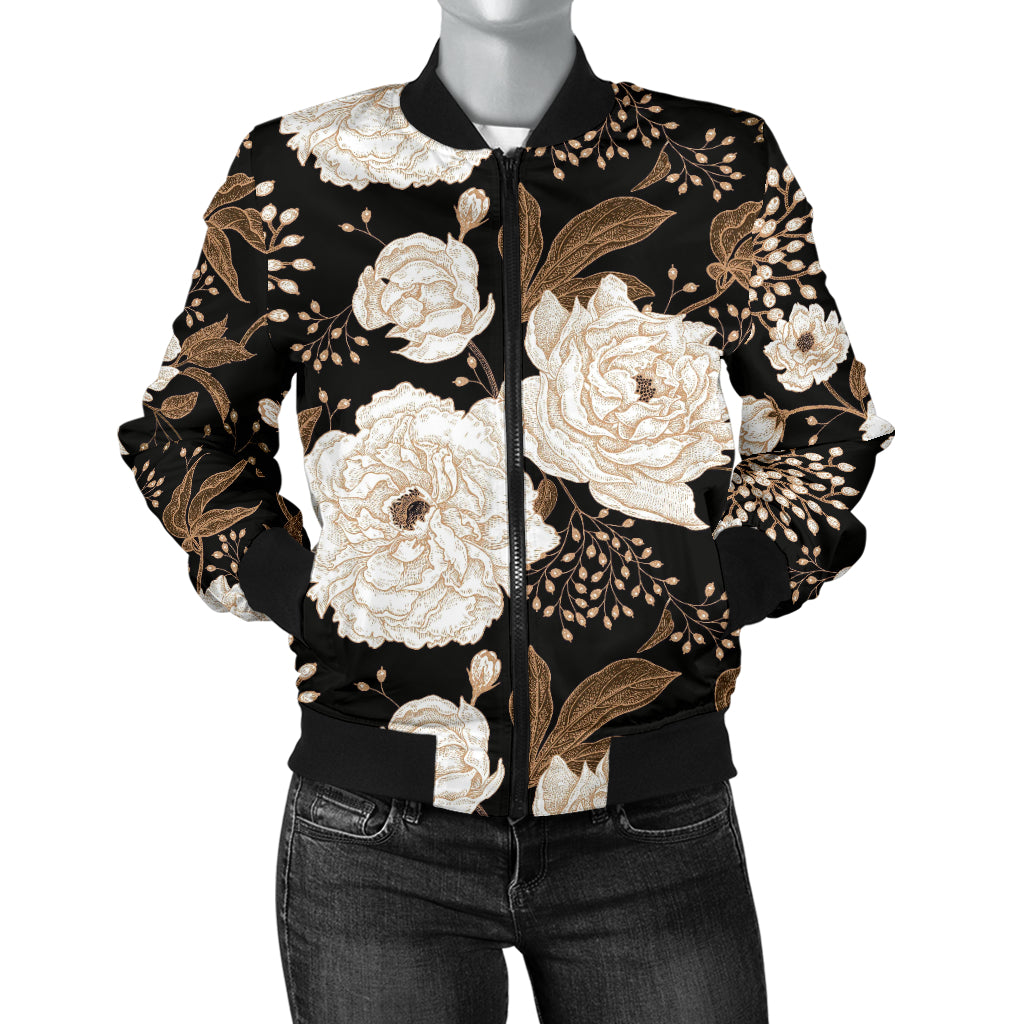 Peony Pattern Print Design A02 Women's Bomber Jacket