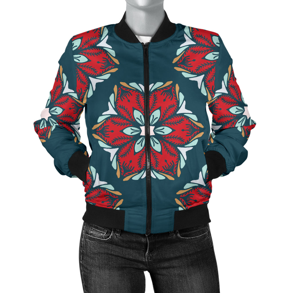Poinsettia Pattern Print Design A03 Women's Bomber Jacket