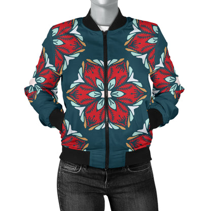 Poinsettia Pattern Print Design A03 Women's Bomber Jacket
