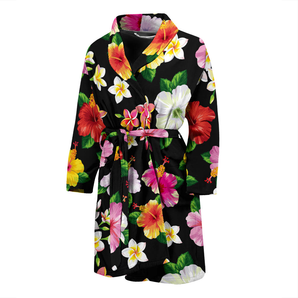 Hibiscus Pattern Print Design HB025 Men Bathrobe