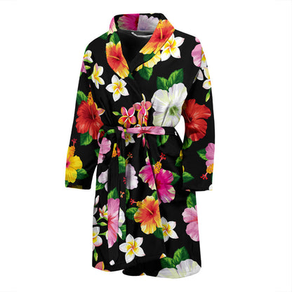Hibiscus Pattern Print Design HB025 Men Bathrobe