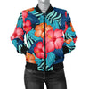 Red Hibiscus Pattern Print Design HB02 Women Bomber Jacket