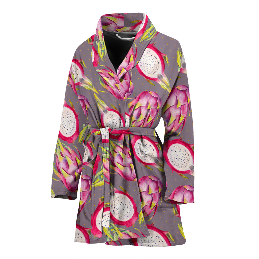 Dragonfruit Pattern Print Design DF03 Women Bathrobe