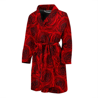 Rose Red Pattern Print Design RO04 Men Bathrobe