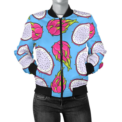 Dragonfruit Pattern Print Design DF04 Women Bomber Jacket
