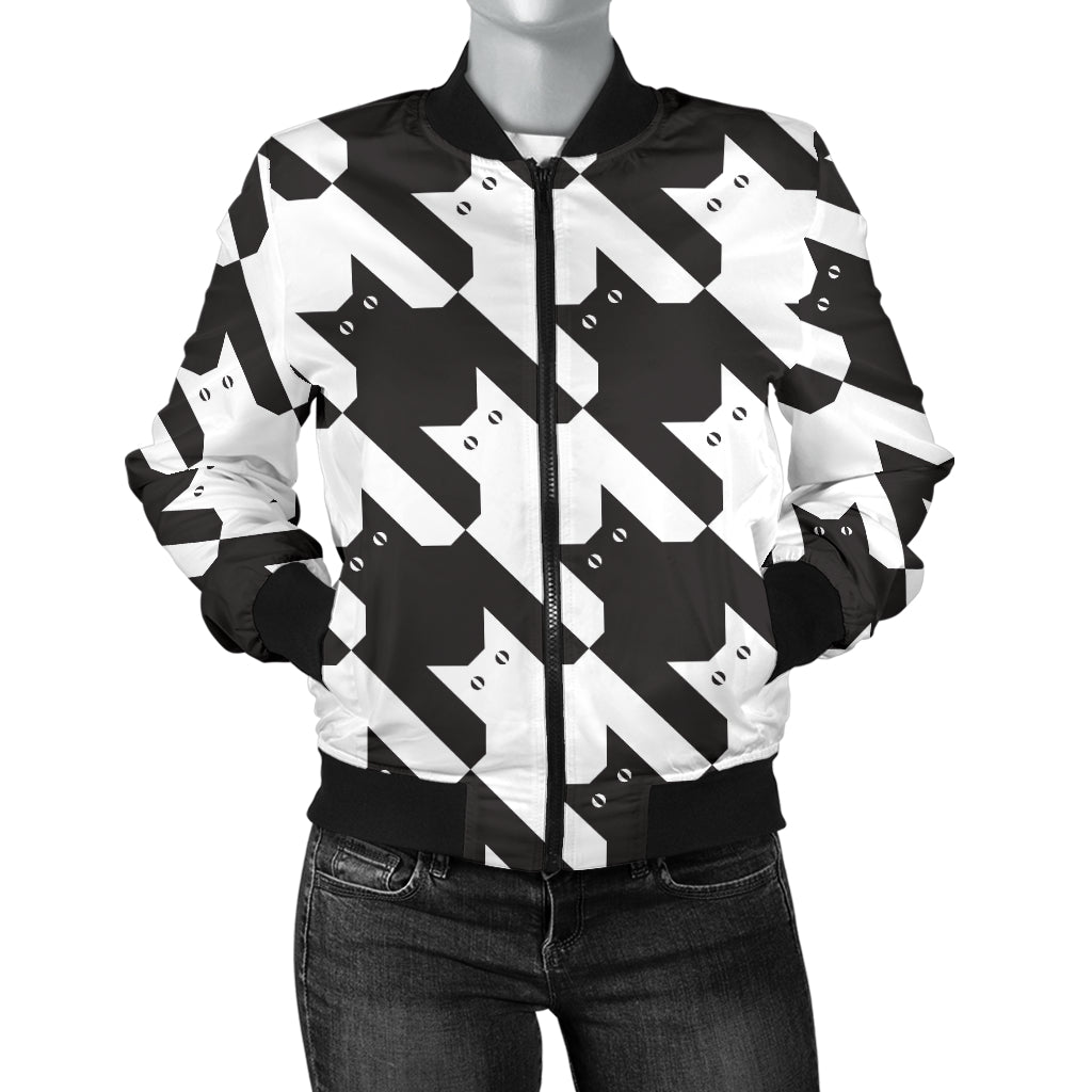 Cat HoundstoothPattern Print Design 01 Women's Bomber Jacket