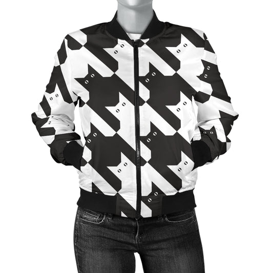 Cat HoundstoothPattern Print Design 01 Women's Bomber Jacket