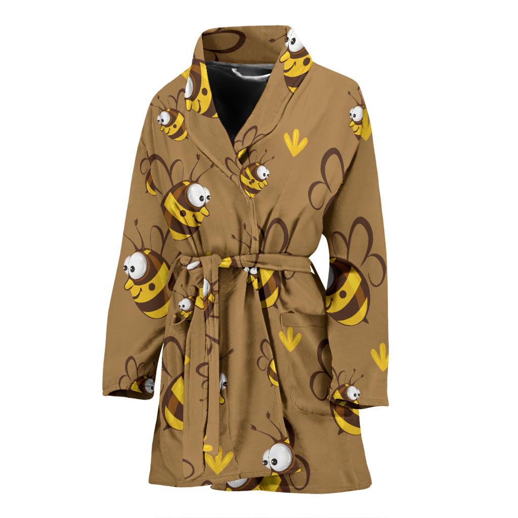 Bee Pattern Print Design BEE09 Women Bathrobe