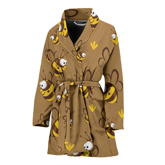 Bee Pattern Print Design BEE09 Women Bathrobe