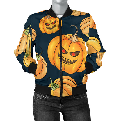 Pumpkin Halloween Pattern Print Design A04 Women's Bomber Jacket