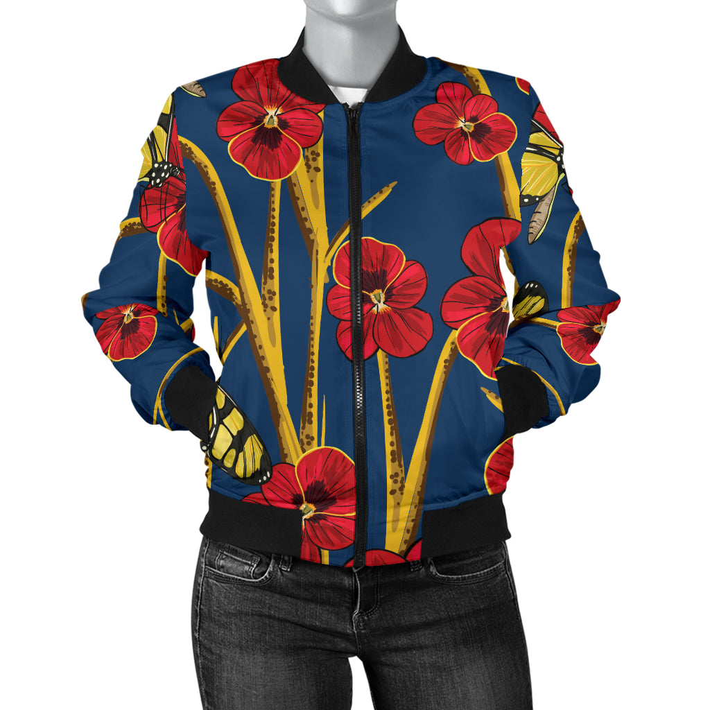 Pansy Pattern Print Design A01 Women's Bomber Jacket